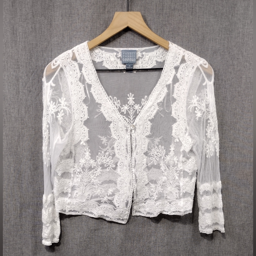Rabbit Rabbit Rabbit Lace Floral Top Womens M White Fairy Cottagecore Coastal